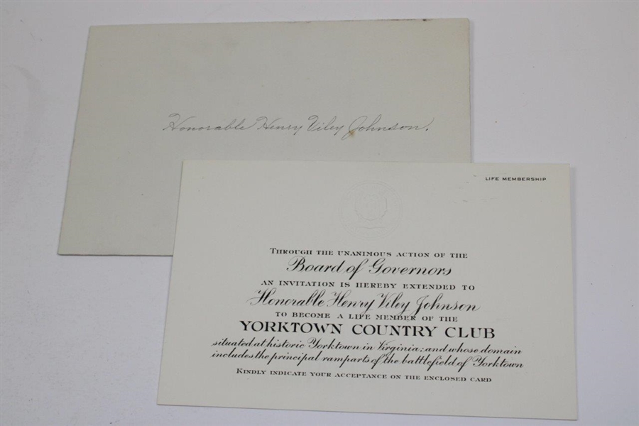 1924 Life Membership & Info to Yorktown Country Club - Envelopes, Invites, & Folder - Henry V. Johnson