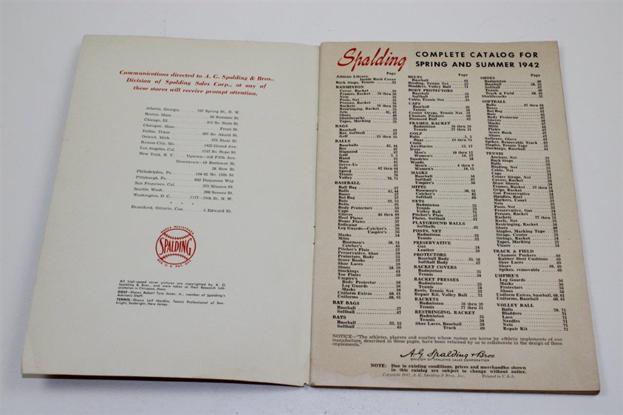 1942 A.G. Spalding & Bros Spring/Summer Sports Catalog - 'Sets the Pace in Sports'