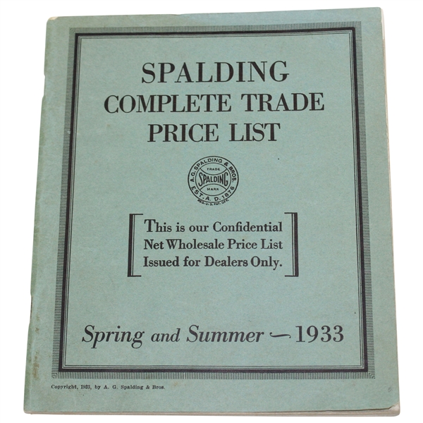 1933 A.G. Spalding & Bros Spring/Summer Complete Trade Price List Booklet