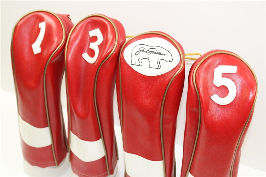 Classic Set of Four (4) Jack Nicklaus Golden Bear Golf Club Head Covers - Red with White 