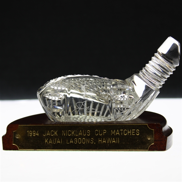1994 Jack Nicklaus Cup Matches Crystal Golf Trophy on Wood Base - Kauai Lagoons, Hawaii