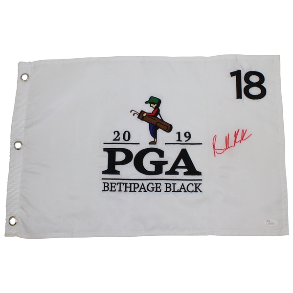 Champion Brooks Koepka Signed 2019 PGA at Bethpage Black Embroidered Flag JSA #Z91764