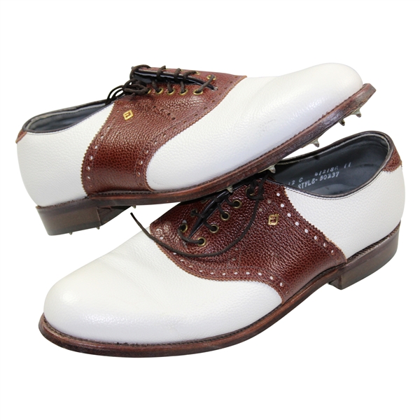 Payne Stewart's Personal Pair of White with Brown Footjoy Classics Golf Shoes - Size 12c