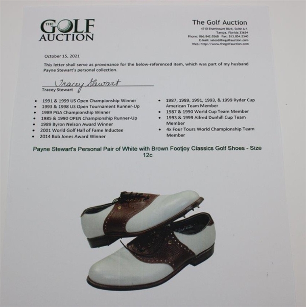 Payne Stewart's Personal Pair of White with Brown Footjoy Classics Golf Shoes - Size 12c