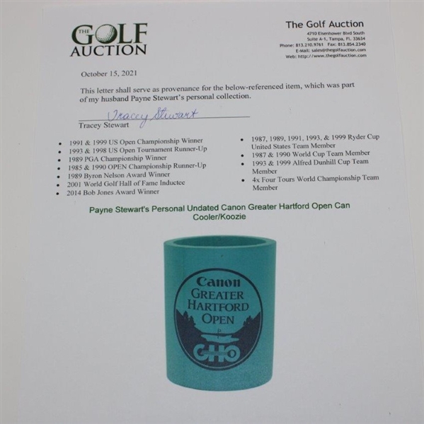 Payne Stewart's Personal Undated Canon Greater Hartford Open Can Cooler/Koozie