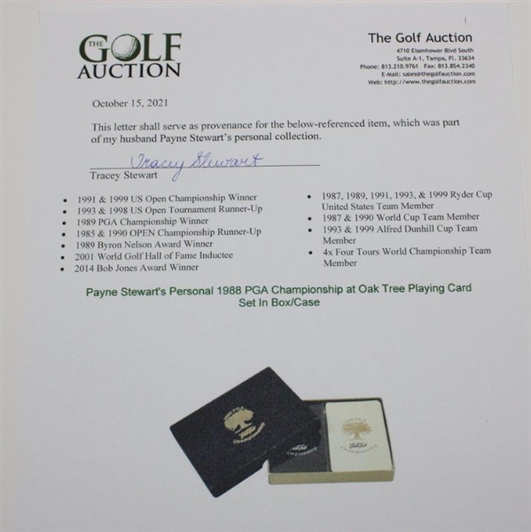 Payne Stewart's Personal 1988 PGA Championship at Oak Tree Playing Card Set In Box/Case