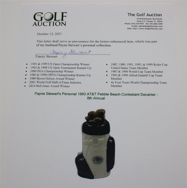 Payne Stewart's Personal 1993 AT&T Pebble Beach Contestant Decanter - 8th Annual