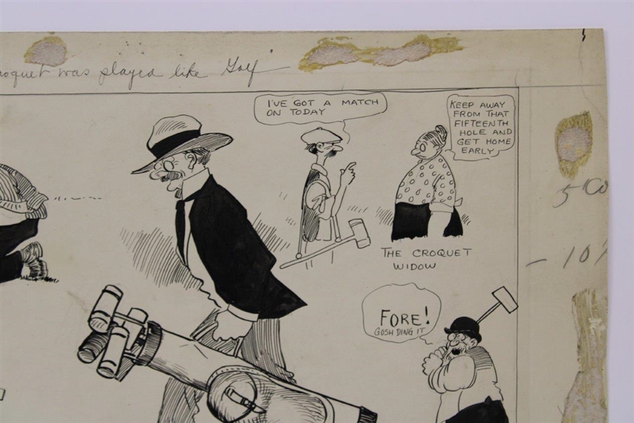 Original Clare Briggs Pen & Ink 'If Croquet Was Played Life Golf' Cartoon Featuring 'Golf' Book Depiction Illustration - 1916