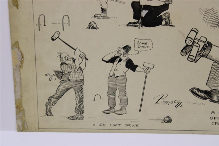 Original Clare Briggs Pen & Ink 'If Croquet Was Played Life Golf' Cartoon Featuring 'Golf' Book Depiction Illustration - 1916