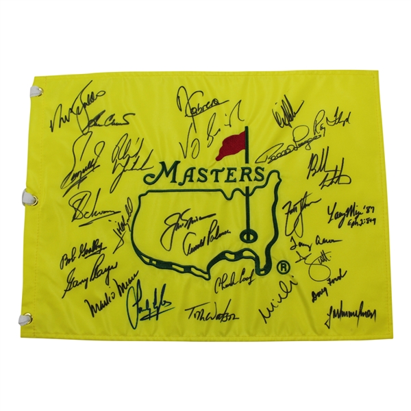 Undated Masters Champions Dinner Flag Signed by 27 with Palmer & Nicklaus Center - Charles Coody Collection JSA ALOA