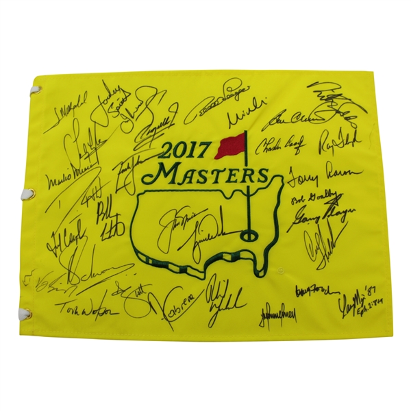 2017 Masters Champions Dinner Flag Signed by 31 with Nicklaus & Tiger Center - Charles Coody Collection JSA ALOA