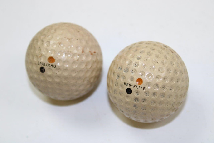 Lot of Two (2) Spalding Kro-Flite Needled Vulcanized Cover Golf Balls with Box
