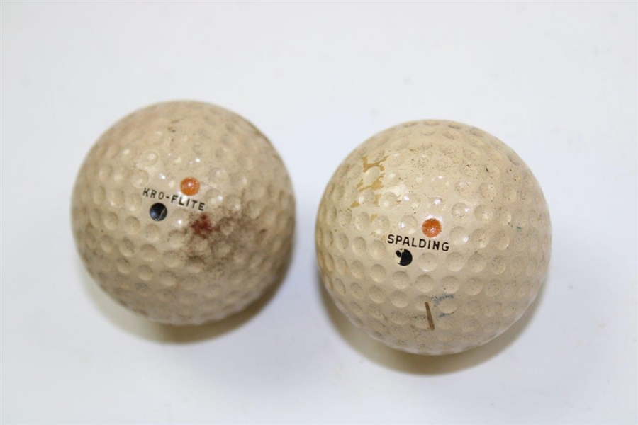 Lot of Two (2) Spalding Kro-Flite Needled Vulcanized Cover Golf Balls with Box
