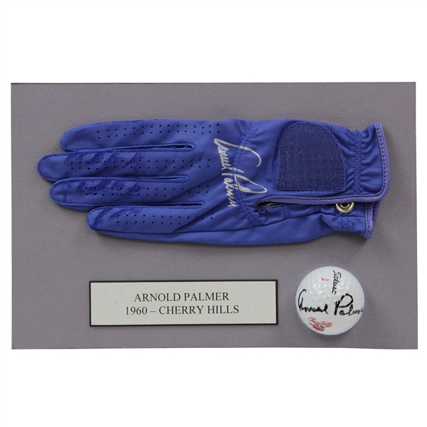 Arnold Palmer Signed Cherry Hills Logo Golf Ball with Signed Glove Display JSA ALOA