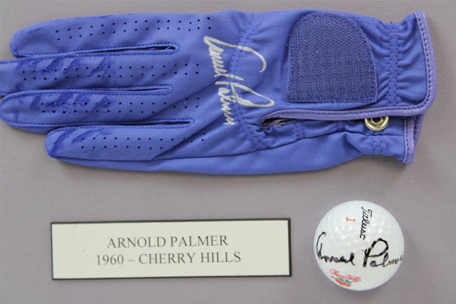 Arnold Palmer Signed Cherry Hills Logo Golf Ball with Signed Glove Display JSA ALOA