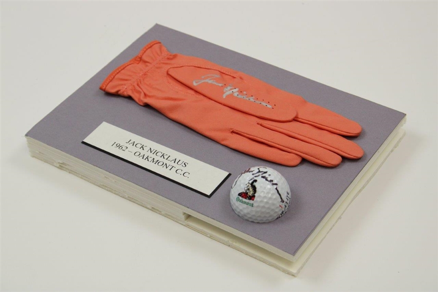 Jack Nicklaus Signed Oakmont C.C. Logo Golf Ball with Signed Glove Display JSA ALOA