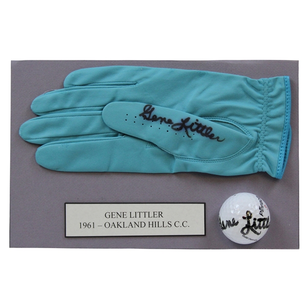 Gene Littler Signed Oakland Hills CC Logo Golf Ball with Signed Glove Display JSA ALOA