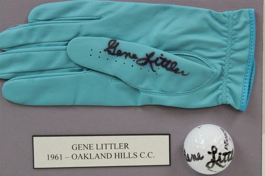Gene Littler Signed Oakland Hills CC Logo Golf Ball with Signed Glove Display JSA ALOA