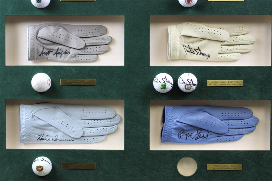 Winners of the US Open 1985-1995 Signed Golf Balls & Gloves Display JSA ALOA