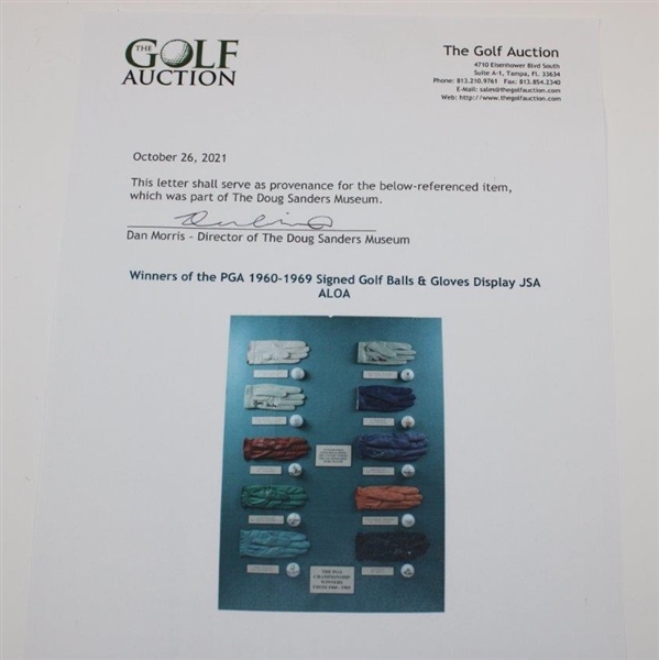 Winners of the PGA 1960-1969 Signed Golf Balls & Gloves Display JSA ALOA