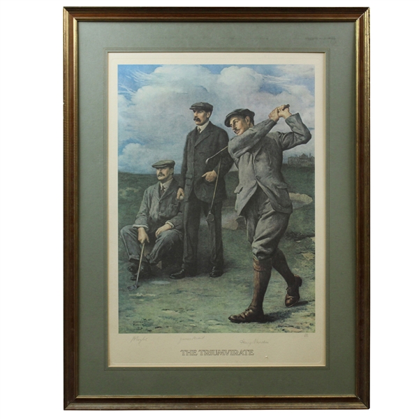 Walton Heath Gifted Taylor, Braid & Vardon 'The Triumvirate' Ltd Ed Print 26/300 to Doug Sanders - Framed