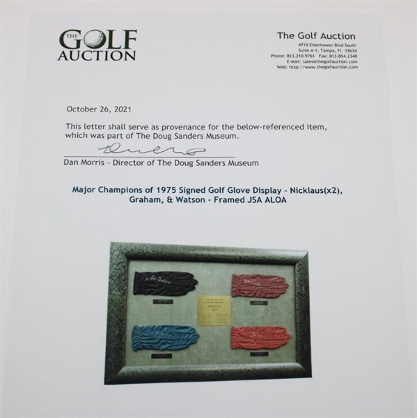 Major Champions of 1975 Signed Golf Glove Display - Nicklaus(x2), Graham, & Watson - Framed JSA ALOA