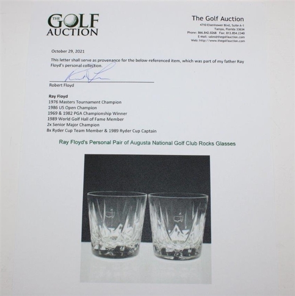 Ray Floyd's Personal Pair of Augusta National Golf Club Rocks Glasses