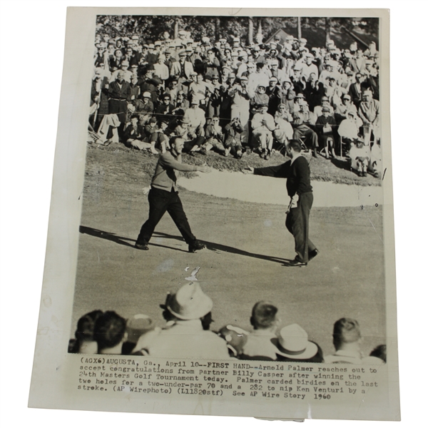 Arnold Palmer Original A.P Wire Photo from 1960 Masters Win