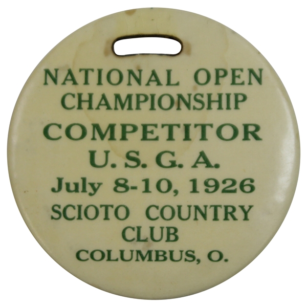 1926 US Open at Scioto Contestant Bag Tag - Bobby Jones' Open Victory