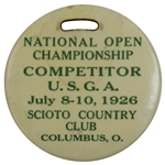 1926 US Open at Scioto Contestant Bag Tag - Bobby Jones Open Victory