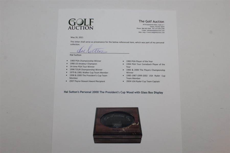 Hal Sutton's Personal 2000 The President's Cup Wood with Glass Ring Box