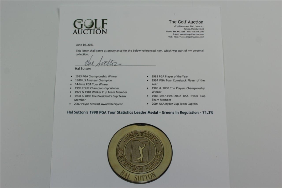 Hal Sutton's 1998 PGA Tour Statistics Leader Medal - Greens In Regulation - 71.3%
