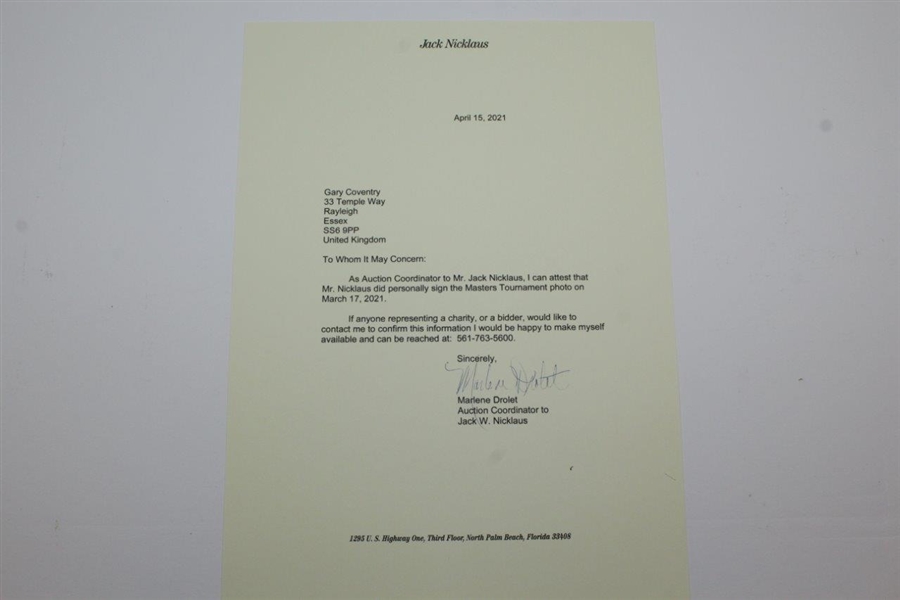 Jack Nicklaus Signed Masters Photo Matted Display JSA ALOA