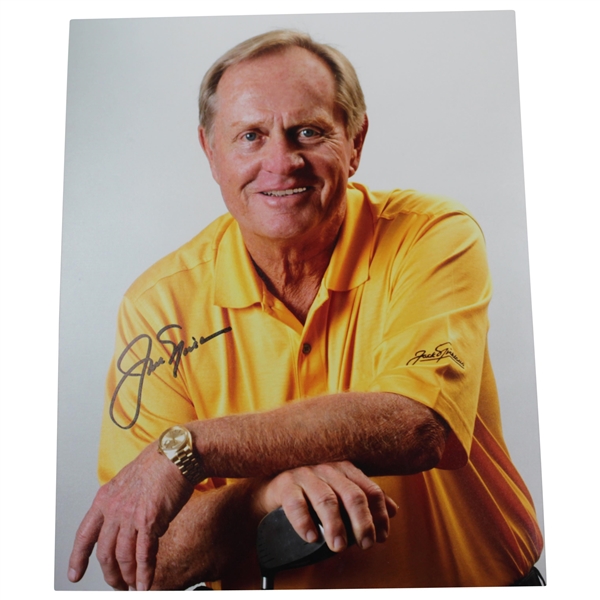Jack Nicklaus Signed Photo Wearing Yellow Nicklaus Golf Shirt JSA ALOA