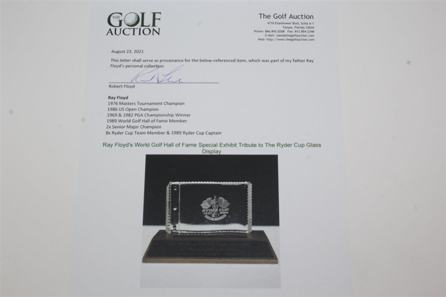 Ray Floyd's World Golf Hall of Fame Special Exhibit Tribute to The Ryder Cup Glass Display