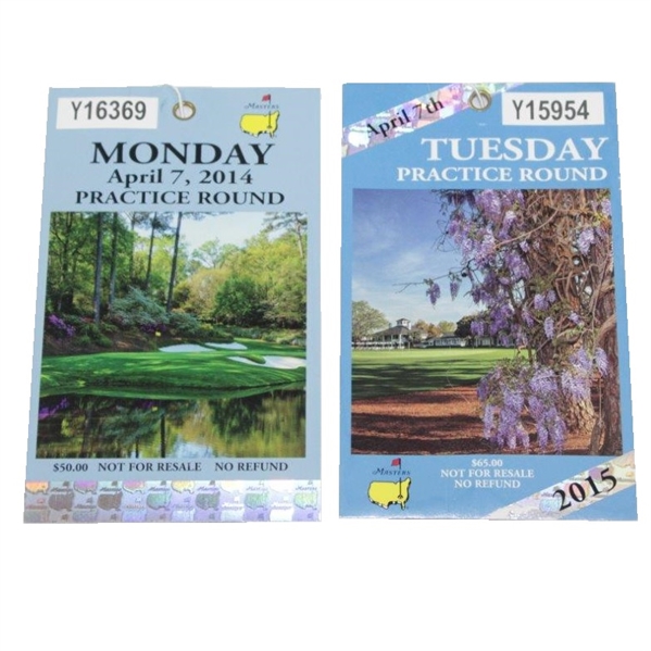 2014 Monday #Y16369 & 2015 Tuesday #Y15954 Masters Tournament Practice Round Tickets