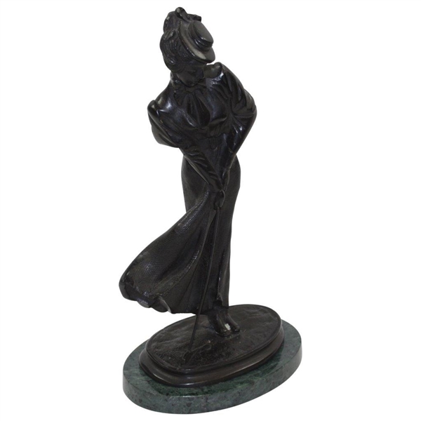 Vintage Woman Golfer Statue on Marble Base