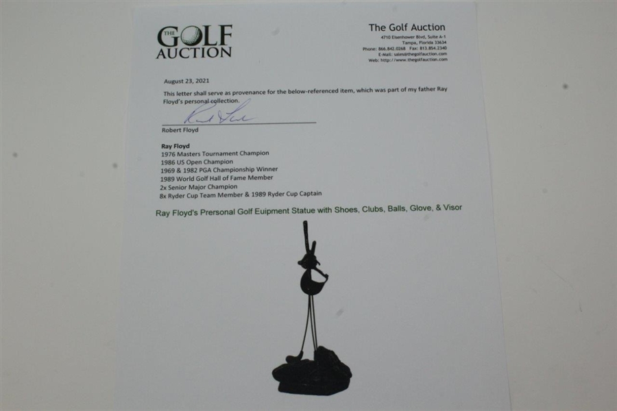 Ray Floyd's Personal Golf Equipment Statue with Shoes, Clubs, Balls, Glove, & Lexus Visor