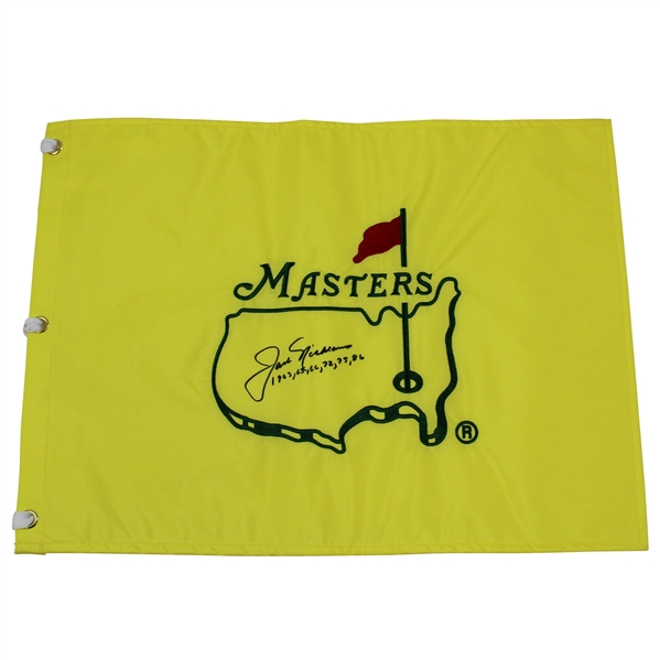 Jack Nicklaus Signed Undated Masters Embroidered Flag with Years Won Notation JSA ALOA