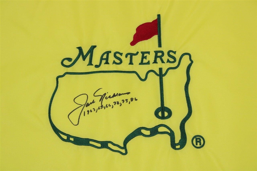 Jack Nicklaus Signed Undated Masters Embroidered Flag with Years Won Notation JSA ALOA