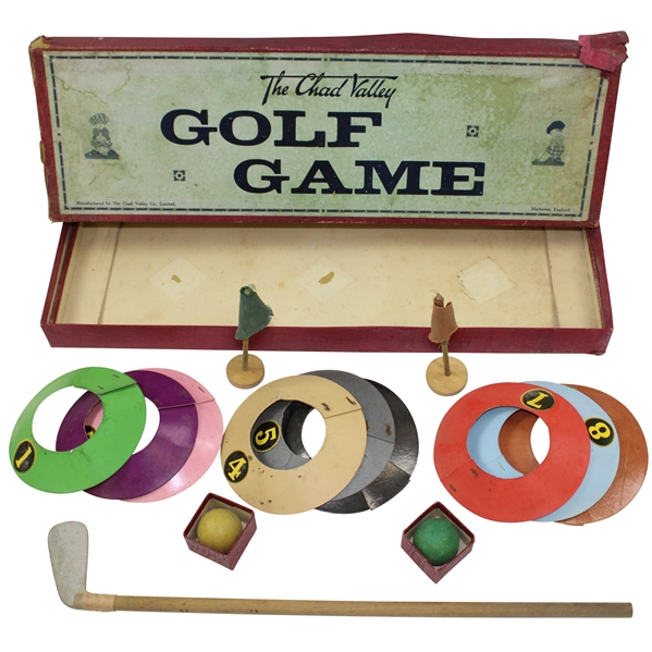 1960's The Chad Valley 'Golf Game' with Flagsticks, Balls, Club, & Holes in Original Box