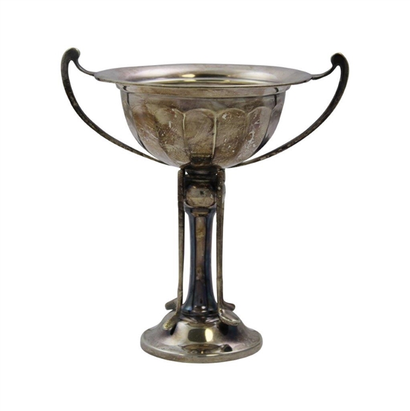 Undated Sterling Silver Golf Themed Trophy Cup with Four Clubs on Stem - #83 Sticker on Base