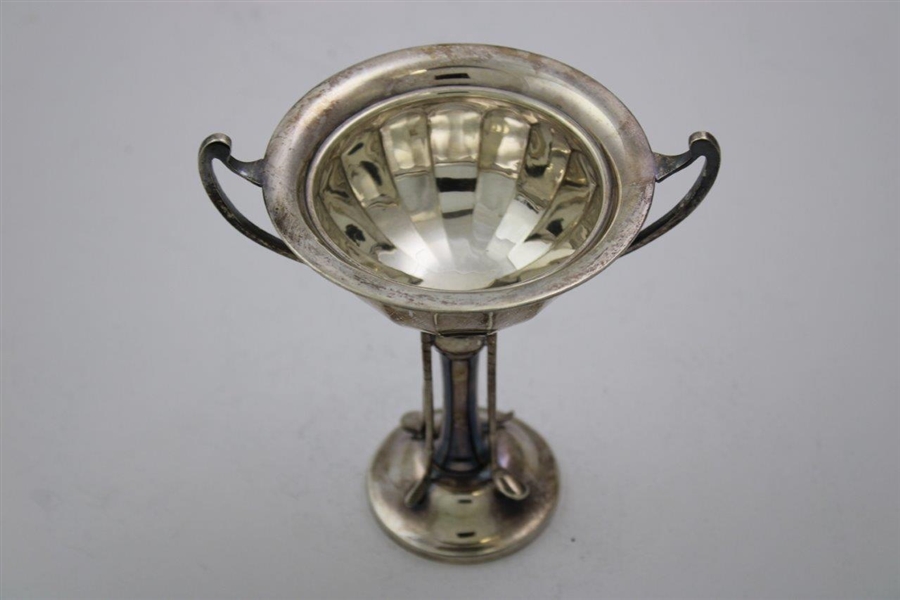 Undated Sterling Silver Golf Themed Trophy Cup with Four Clubs on Stem - #83 Sticker on Base