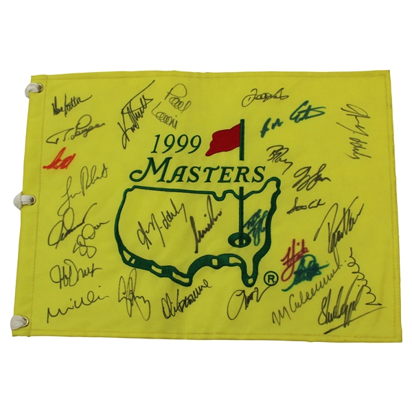 Multi-Signed 1999 Masters Embroidered Flag - Langer, Price, Weir, Sutton, & others JSA ALOA