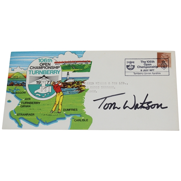 Tom Watson Signed 1977 OPEN Championship at Turnberry FDC with Card JSA ALOA