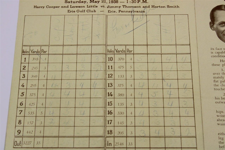 Lawson Little Signed 1938 A.G. Spalding Scorecard with Smith, Cooper, Thomson & Little Cover JSA ALOA