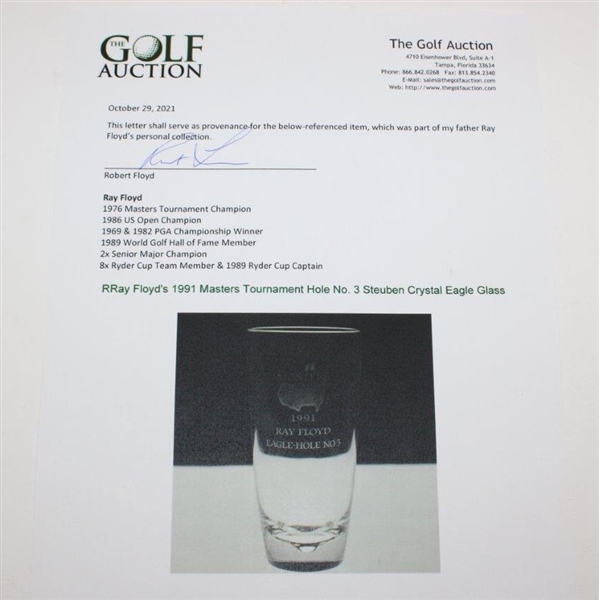 Ray Floyd's 1991 Masters Tournament Hole No. 3 Steuben Crystal Eagle Glass