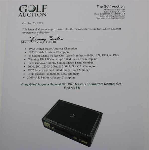 Vinny Giles' Augusta National GC 1975 Masters Tournament Member Gift - First Aid Kit