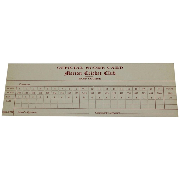 1930 US Amateur at Merion Cricket Club Official Scorecard - Jones Grand Slam
