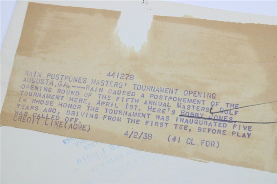 Bobby Jones 1938 Masters Tournament Opening Round First Tee Shot 4/2/1938